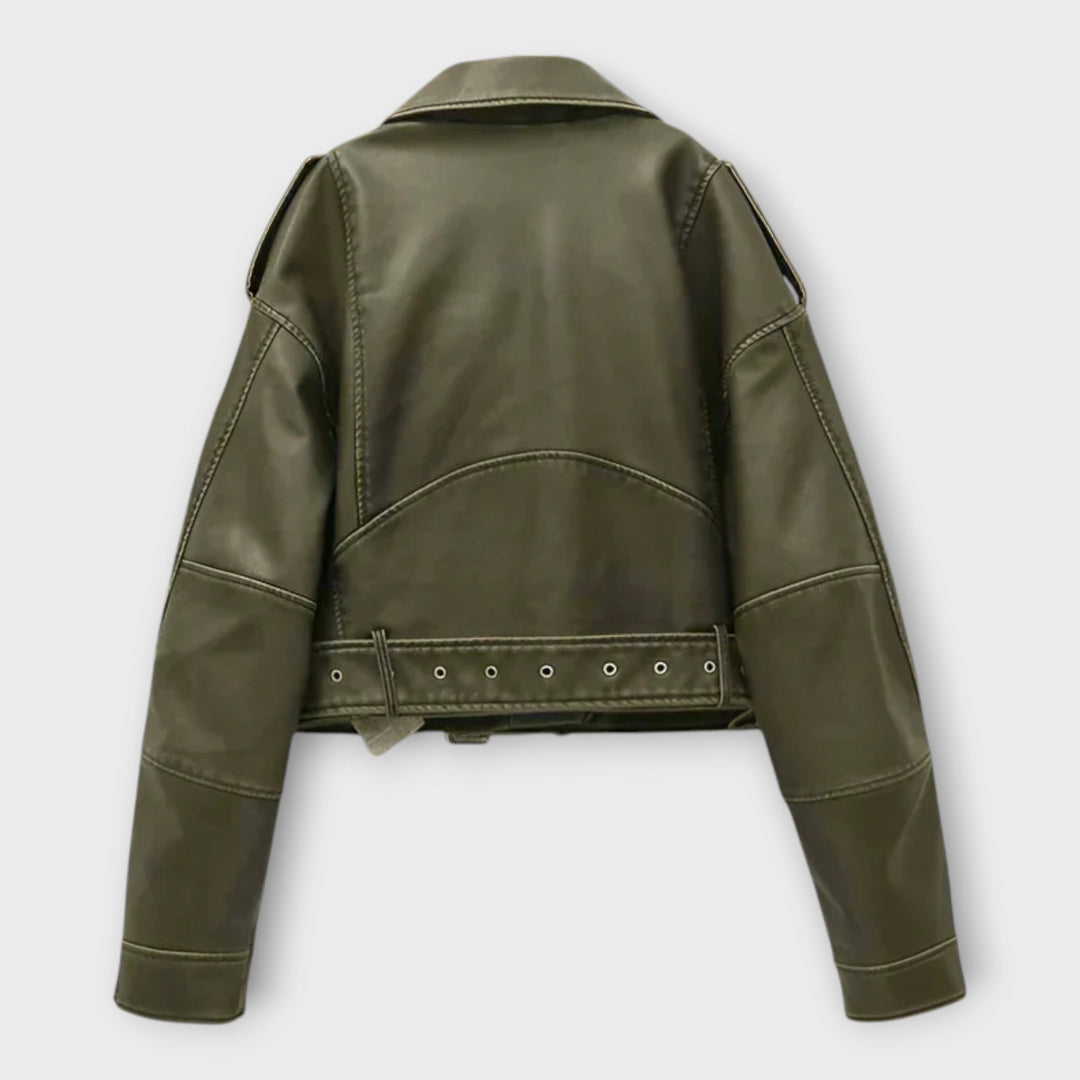 Modern Short Leather Jacket with Belt and Refined Aesthetic