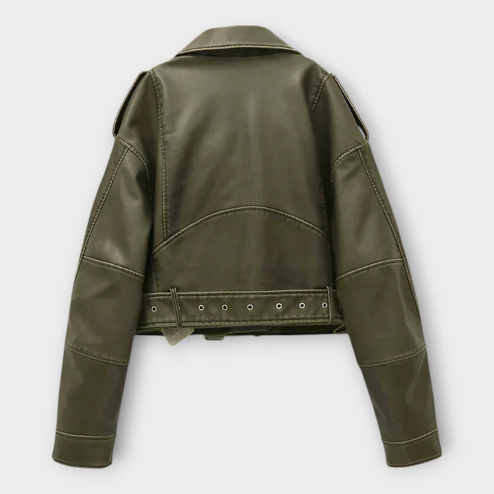 Modern Short Leather Jacket with Belt and Refined Aesthetic