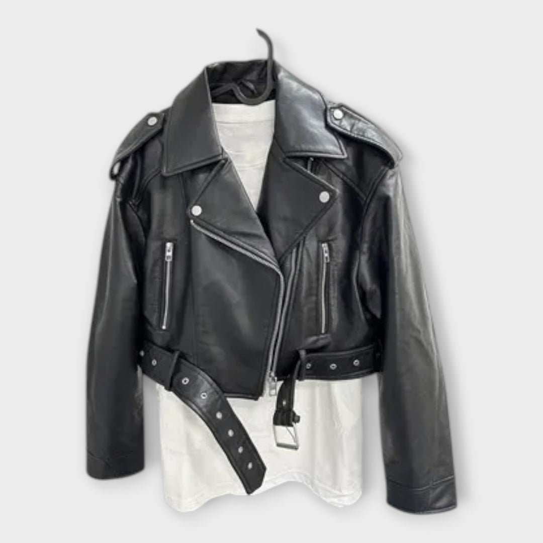 Modern Short Leather Jacket with Belt and Refined Aesthetic