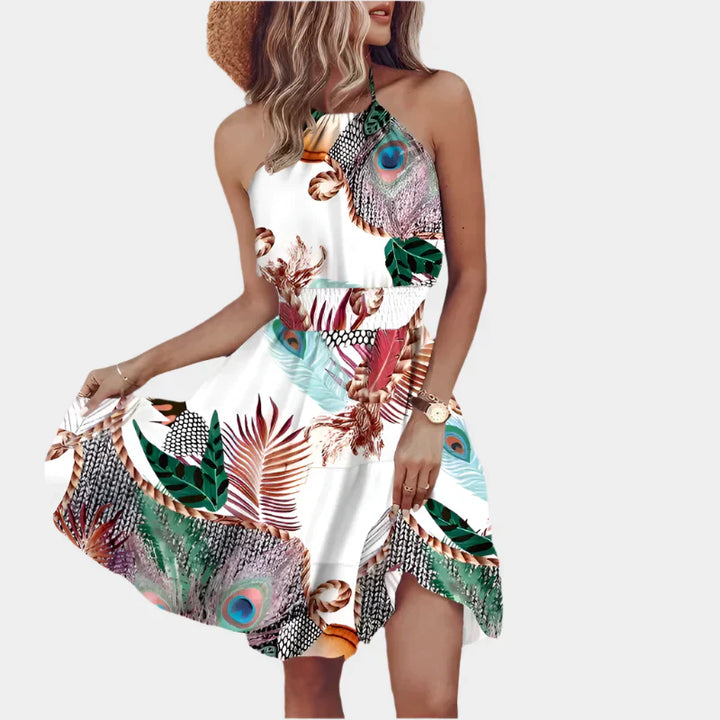 Sexy Mini Dress with Irregular Pattern and Backless Design