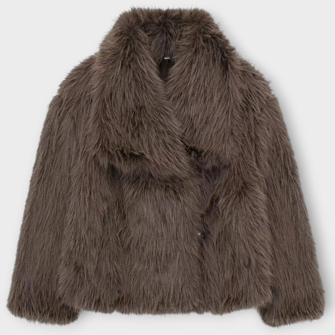 Women’s Faux Fur Jacket – Voluminous Style, Neutral Colors