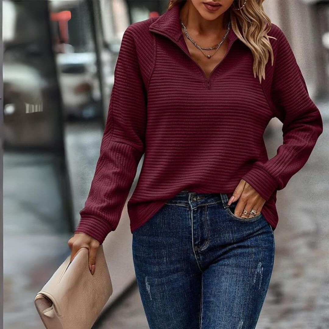 Lela | Ribbed Elegant Zip-Up Sweater