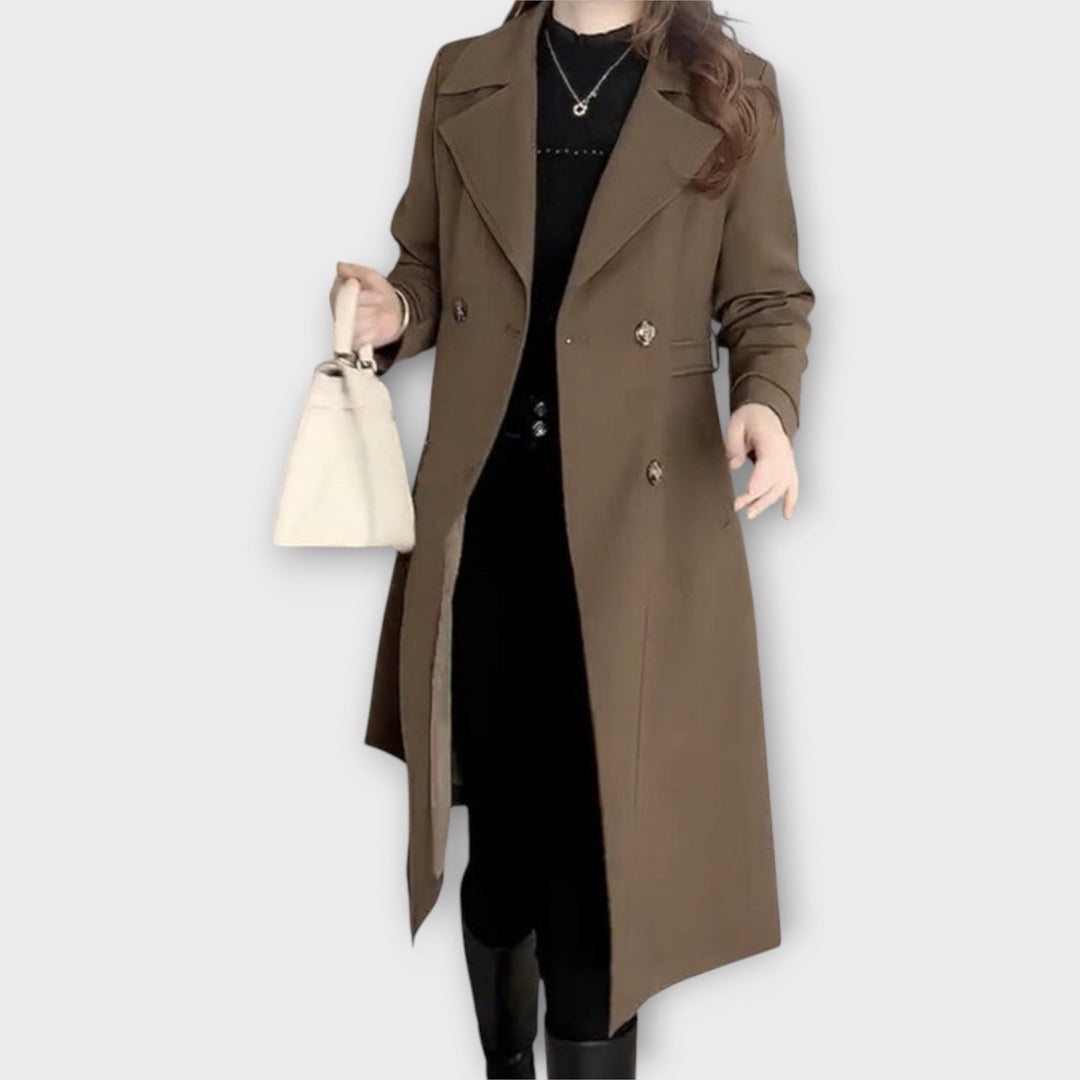 Classic Double-Breasted Trench Coat with Tailored Elegance