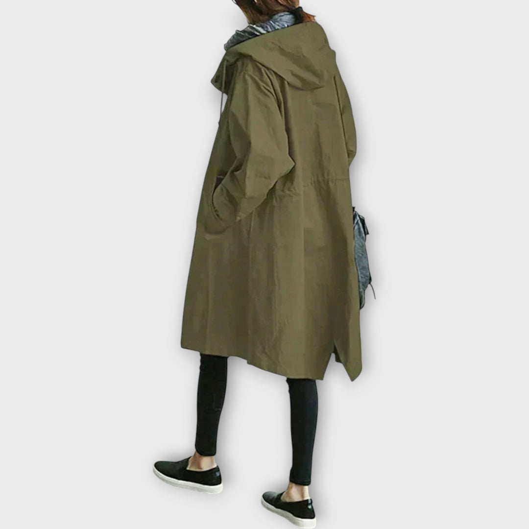 Oversized Hooded Button-Front Rain Coat