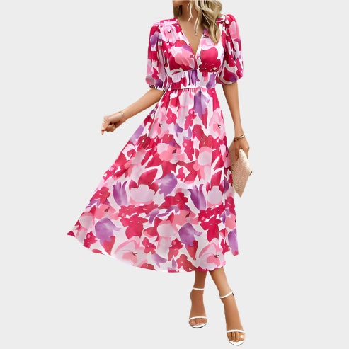 Elegant Midi Dress with Puff Sleeves