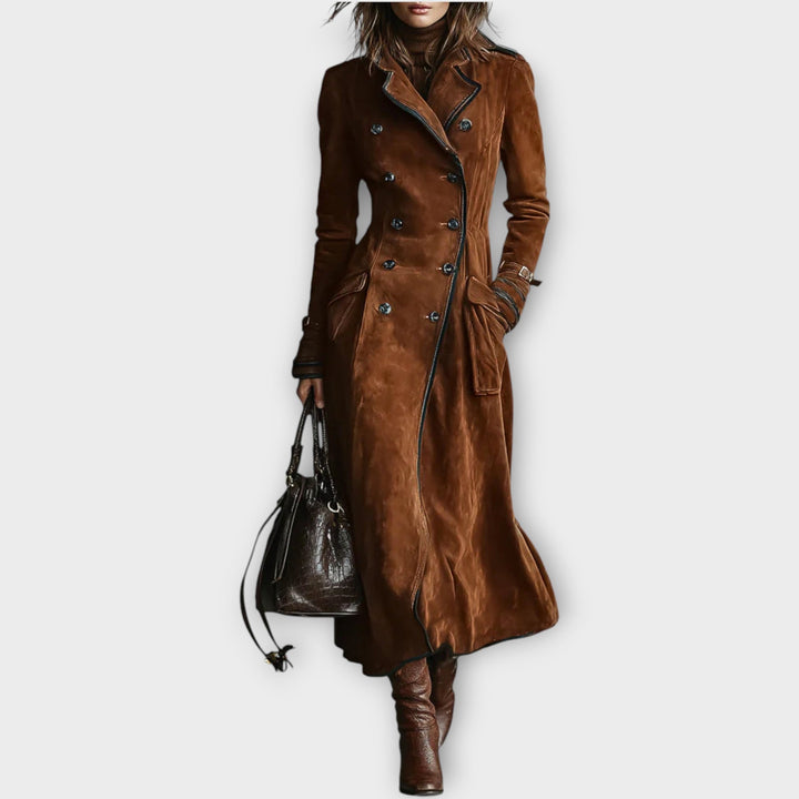 Vintage Suede Double-Breasted Long Coat