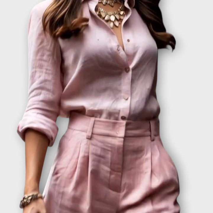 Blush Linen Shirt & Wide-Leg Trousers Set