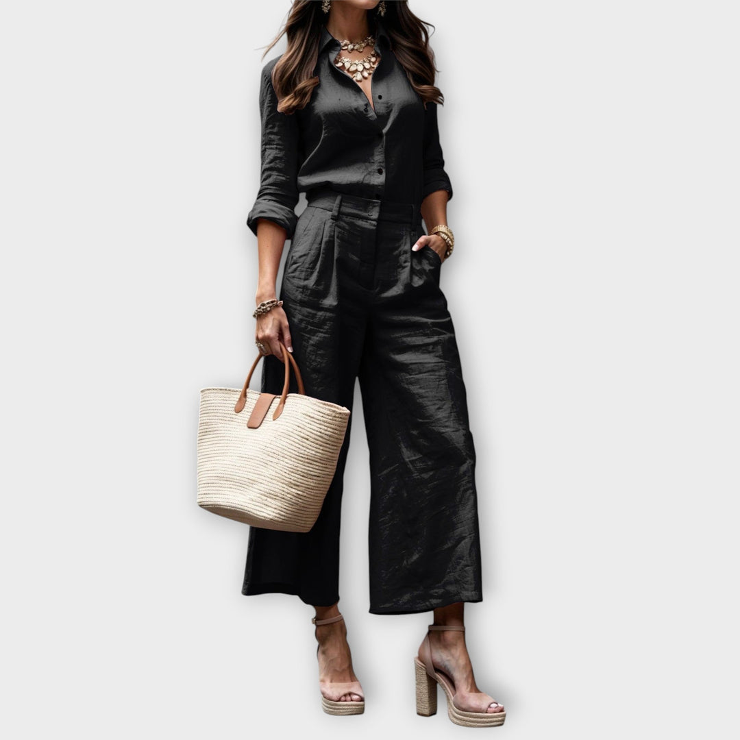 Blush Linen Shirt & Wide-Leg Trousers Set