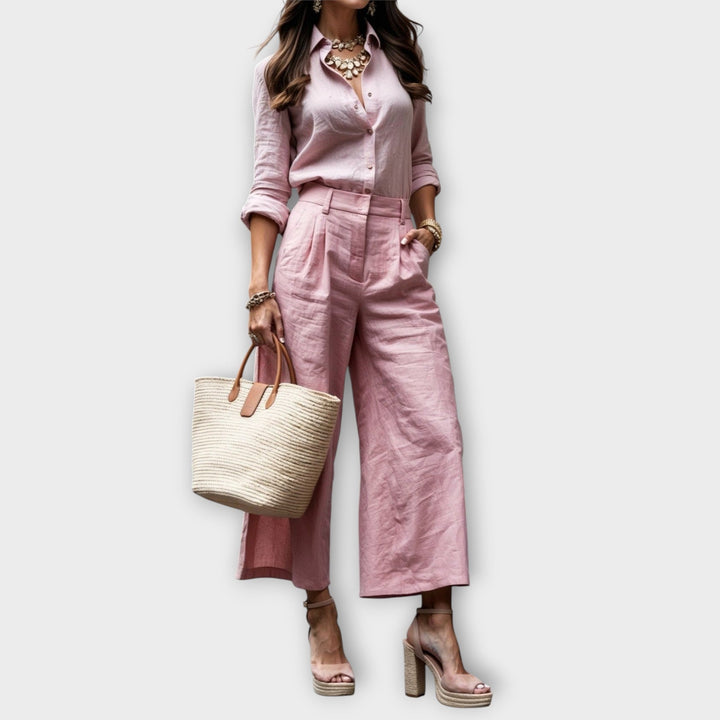 Blush Linen Shirt & Wide-Leg Trousers Set