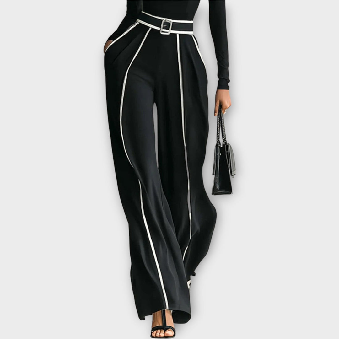 Sophisticated Two-Piece Set with Turtleneck Top and Wide-Leg Trousers