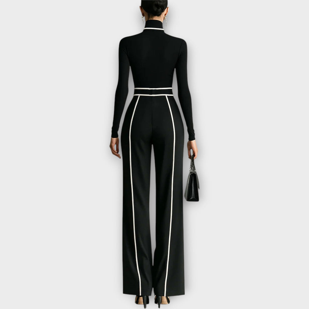 Sophisticated Two-Piece Set with Turtleneck Top and Wide-Leg Trousers