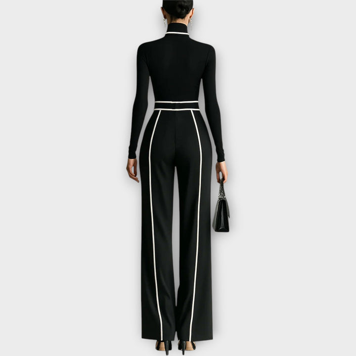 Sophisticated Two-Piece Set with Turtleneck Top and Wide-Leg Trousers