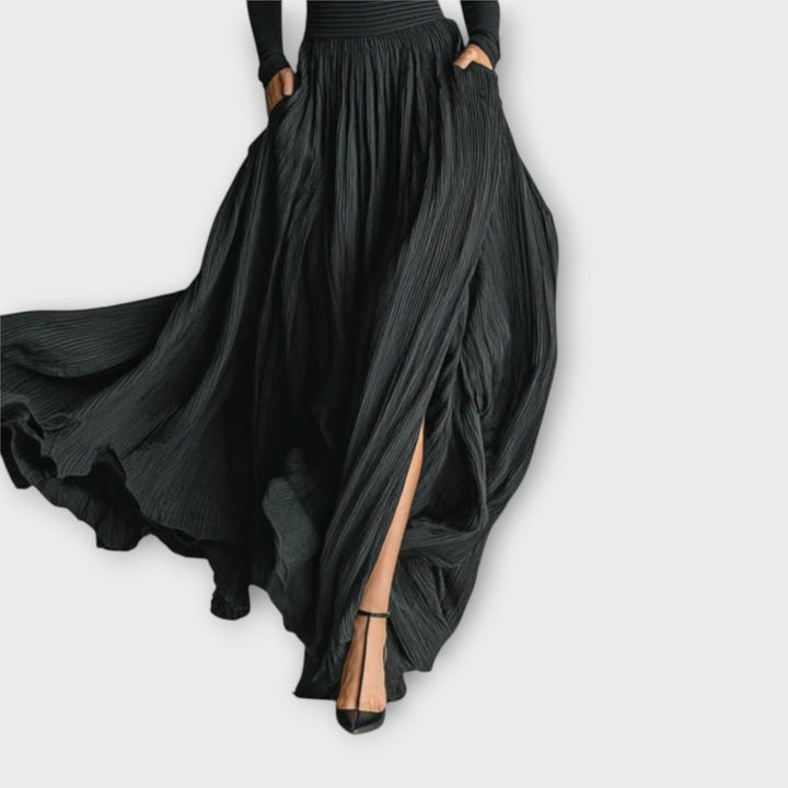 Elegant Black Maxi Skirt Turtleneck Top Set