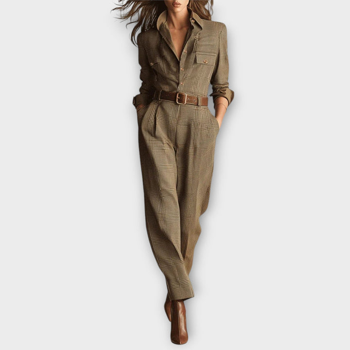 Tailored Plaid Belted Jumpsuit