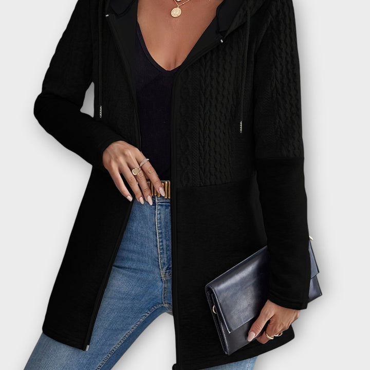 Textured Zip-Up Hooded Cardigan
