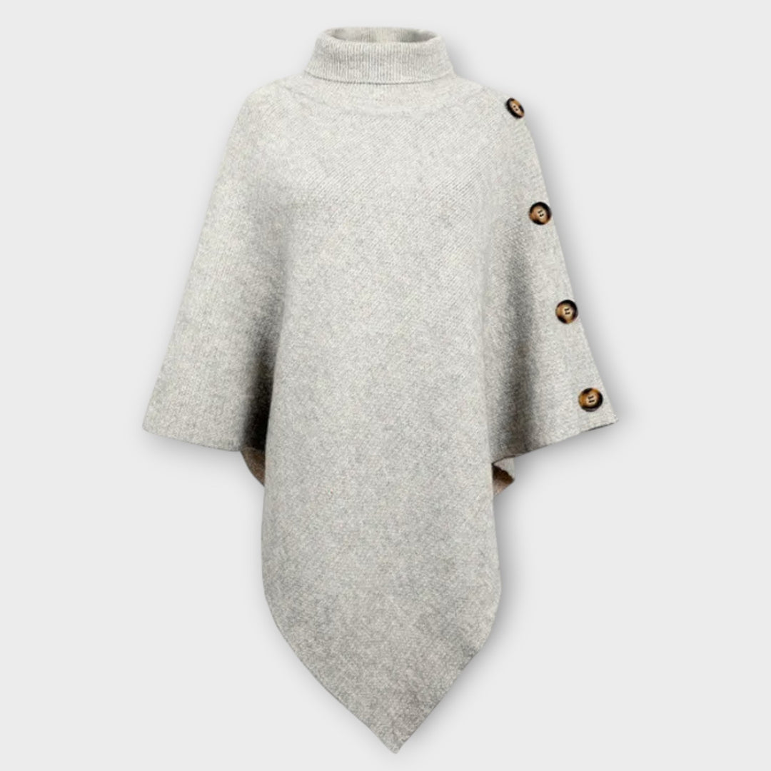 Soft Knit Button-Detail Poncho