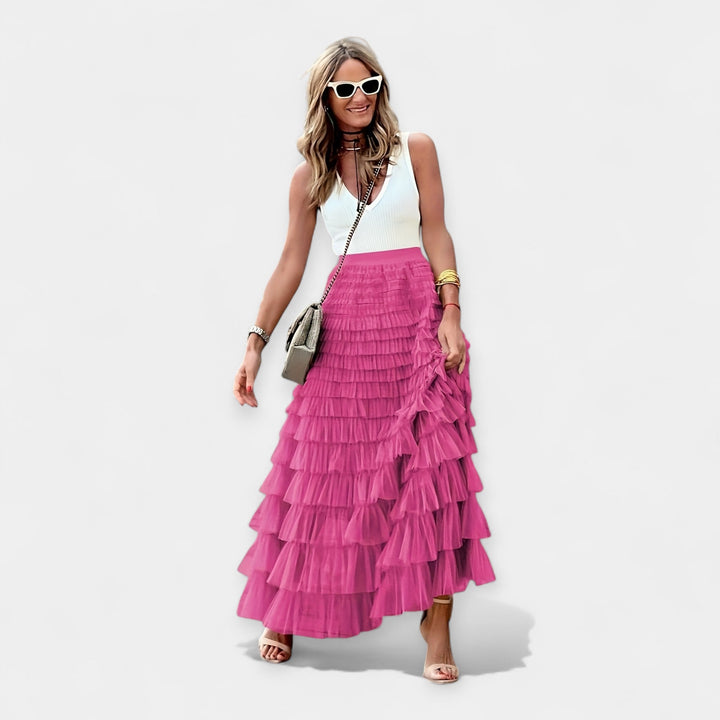 Boho Skirt with Mesh Satin Hem