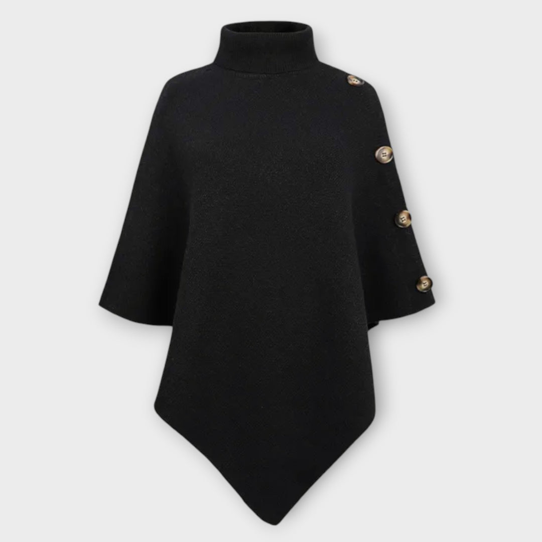 Soft Knit Button-Detail Poncho
