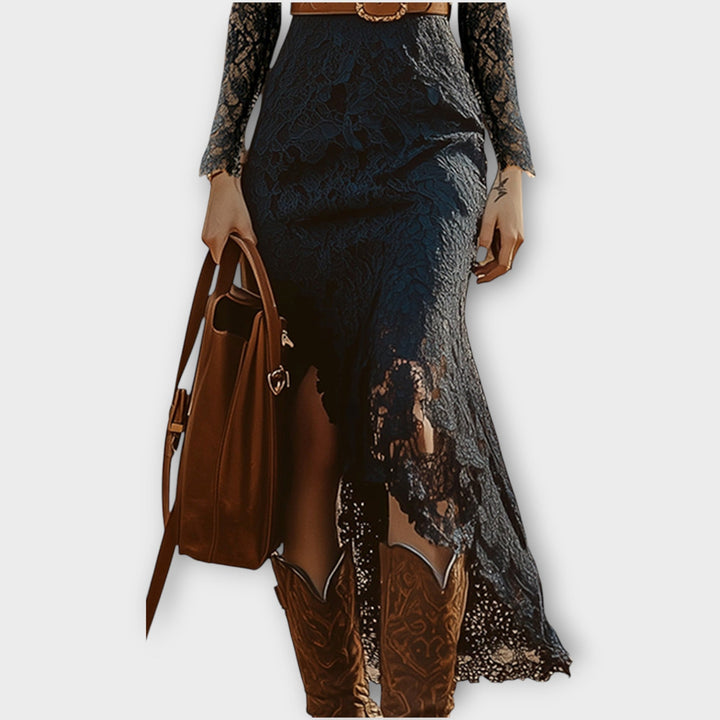 Vintage Bohemian Lace Long Sleeve Midi Dress