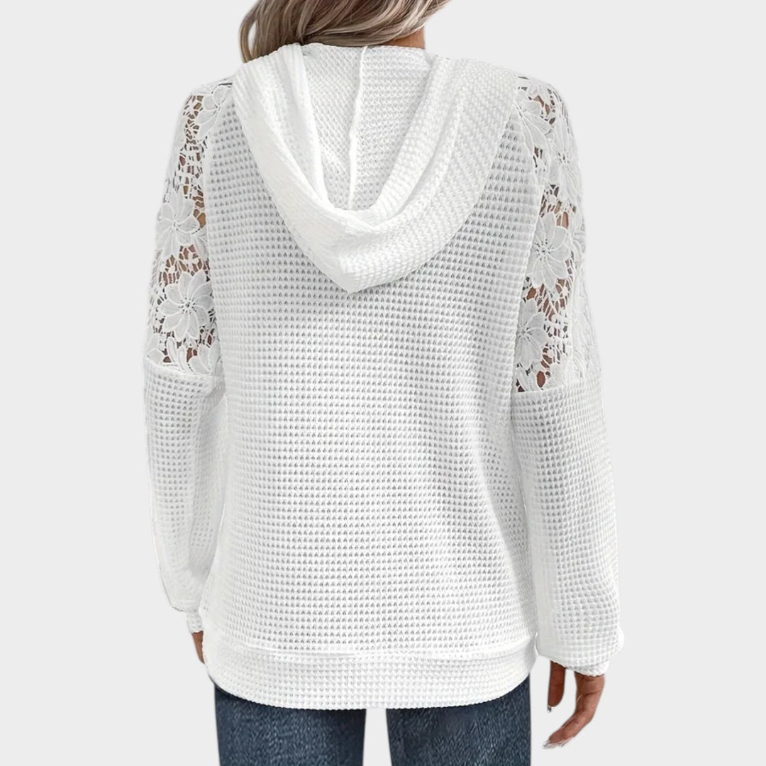 Elegant Lace Detail Waffle Hoodie