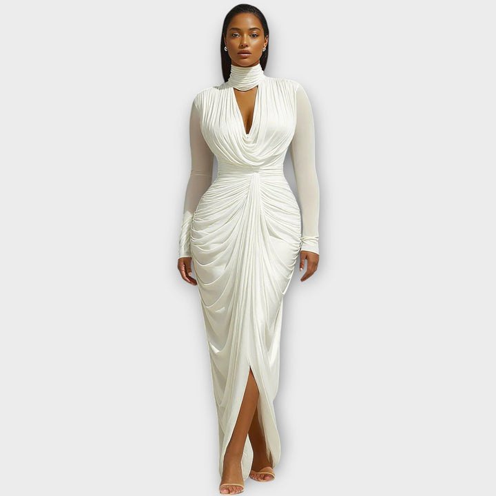 Elegant High-Neck Draped Evening Gown