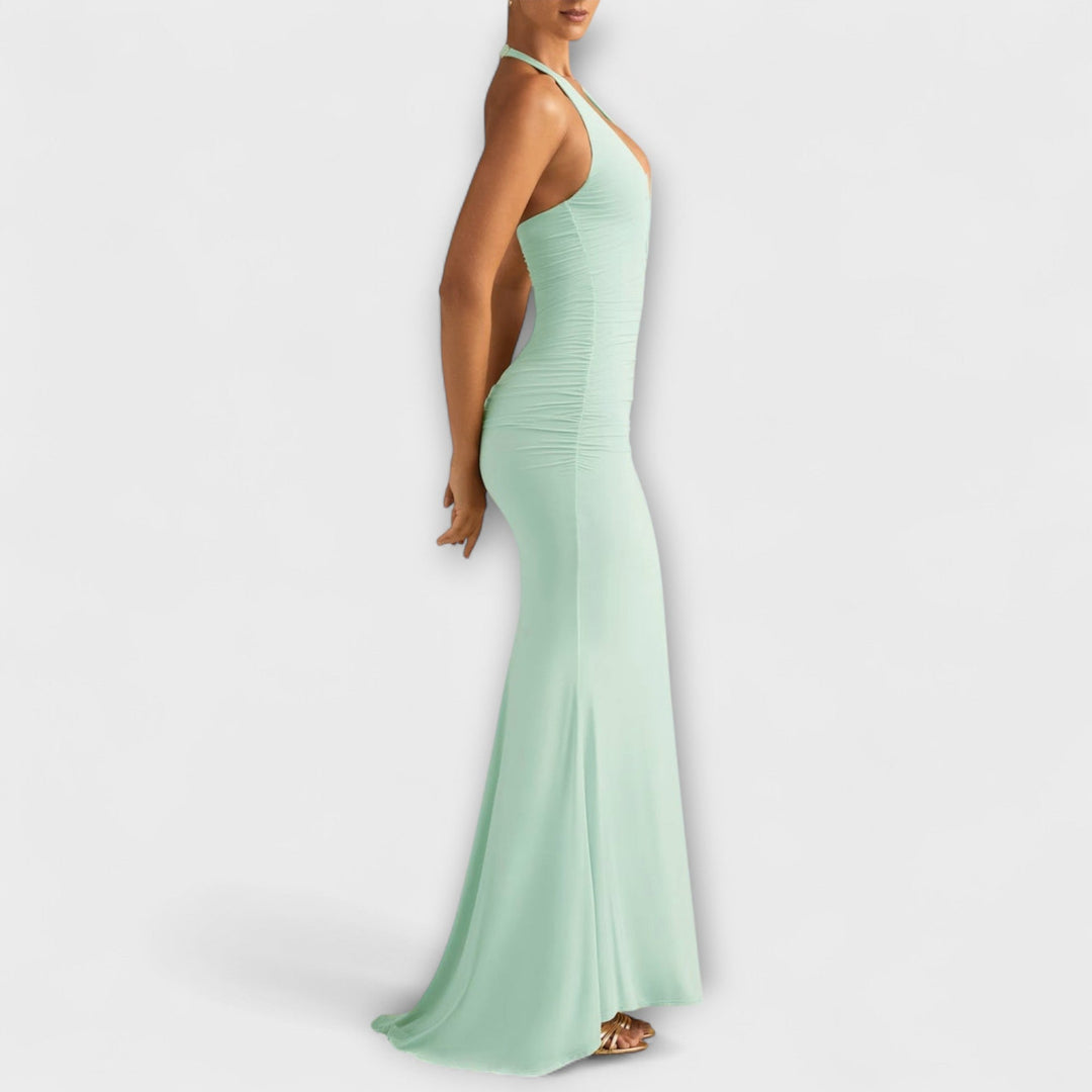 Elegant gala dress with an open back and stunning neckline