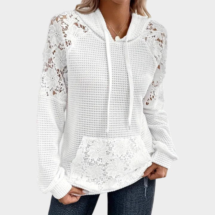 Elegant Lace Detail Waffle Hoodie