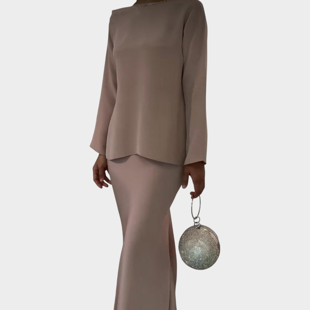 Elegant Draped Cape Two-Piece Set