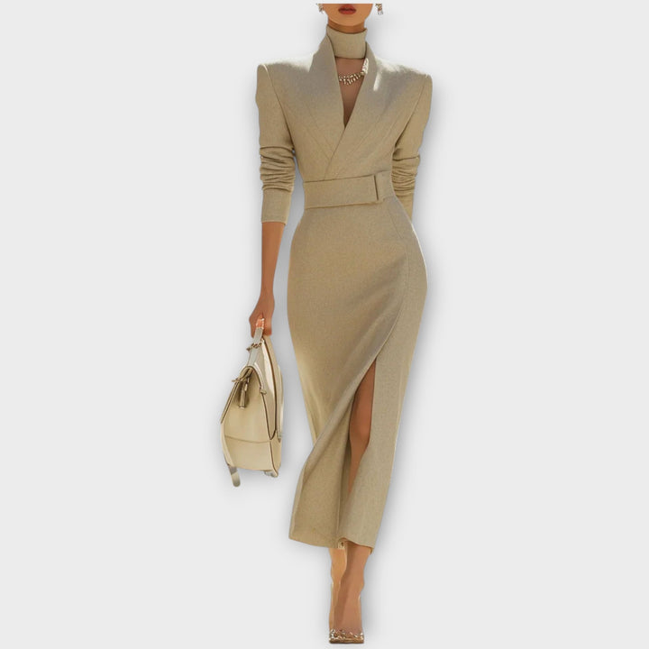 Sophisticated High-Slit Wrap Midi Dress