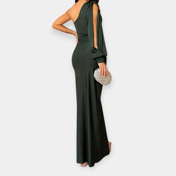 Maxi Dress with Asymmetrical Shoulder and Slit
