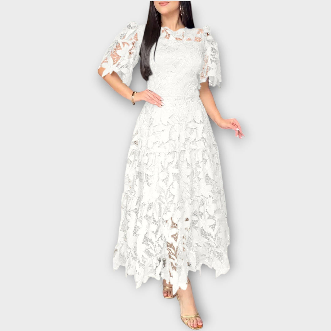 Elegant Floral Lace Midi Dress