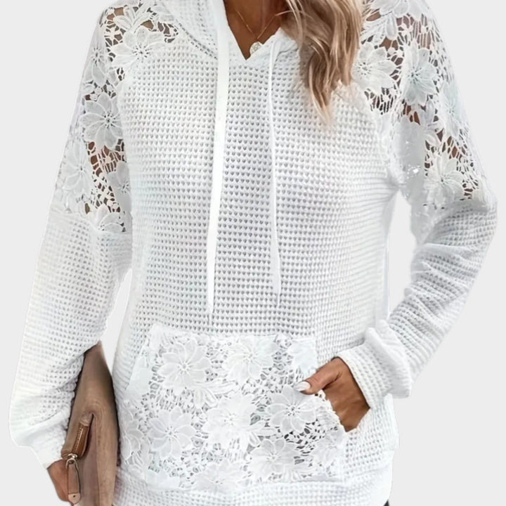 Elegant Lace Detail Waffle Hoodie