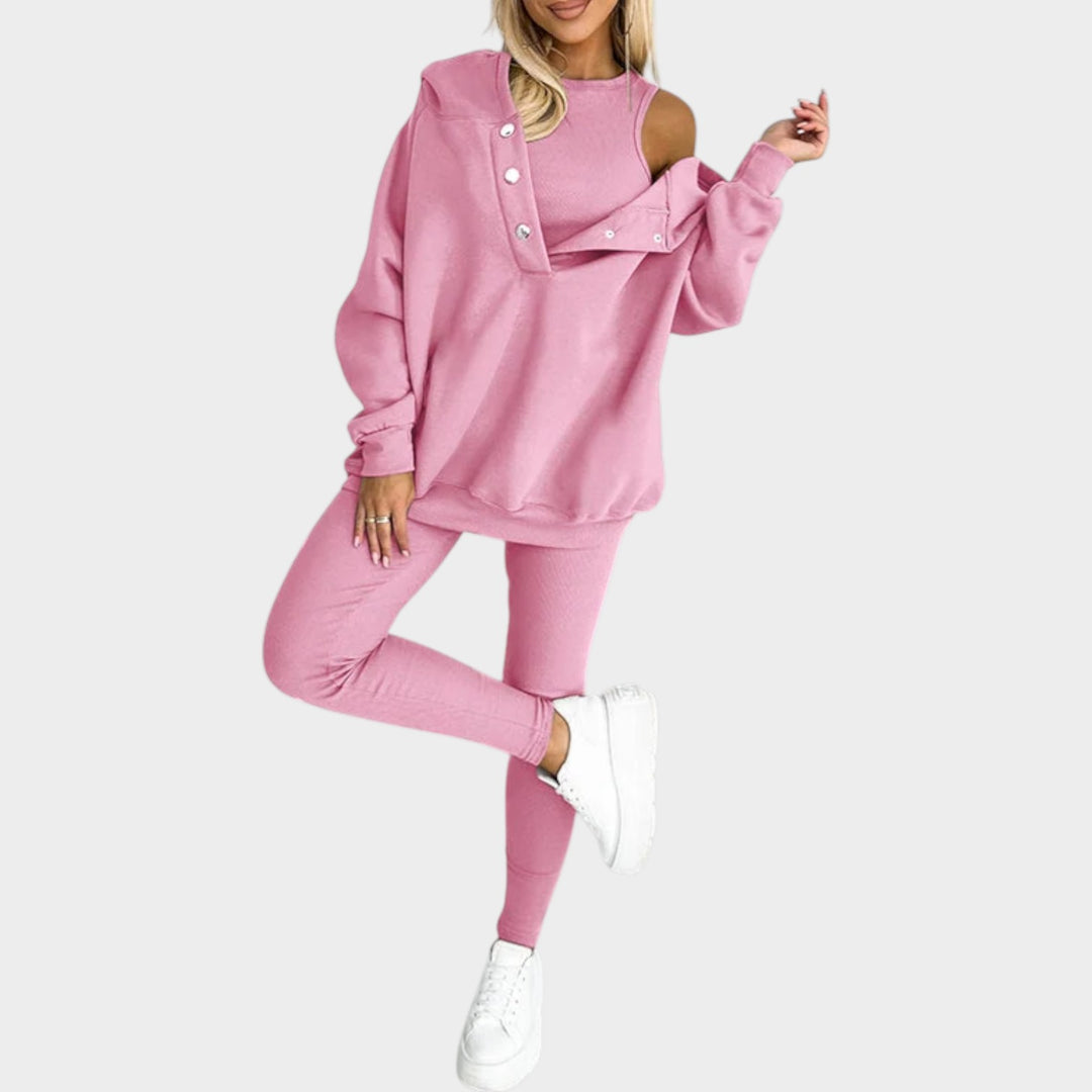 Trendy Button-Collar Lounge Set