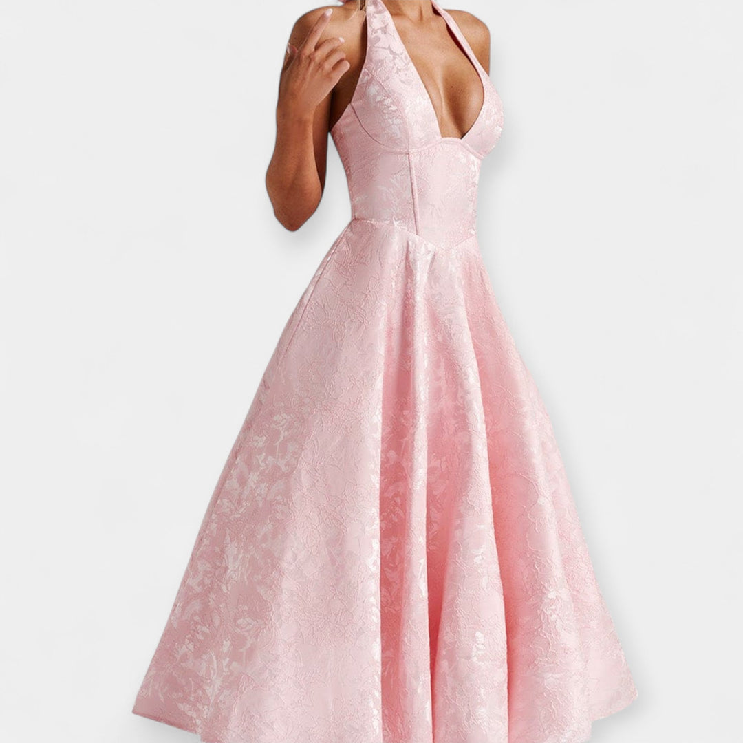 Midi Dress with Open Back and Corset Design