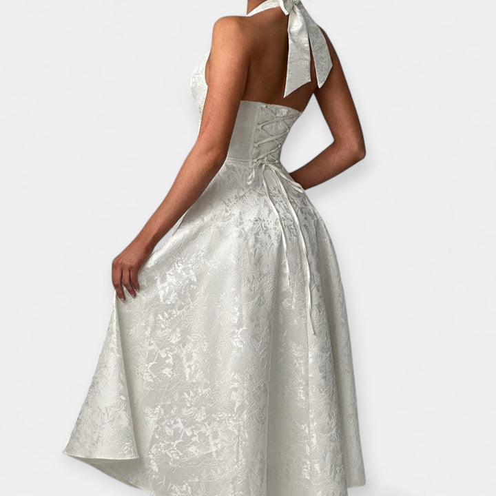 Midi Dress with Open Back and Corset Design