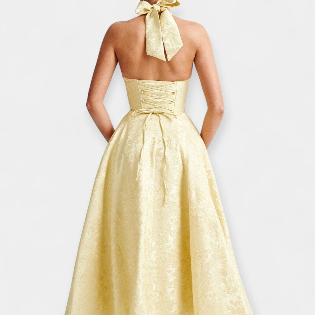 Midi Dress with Open Back and Corset Design