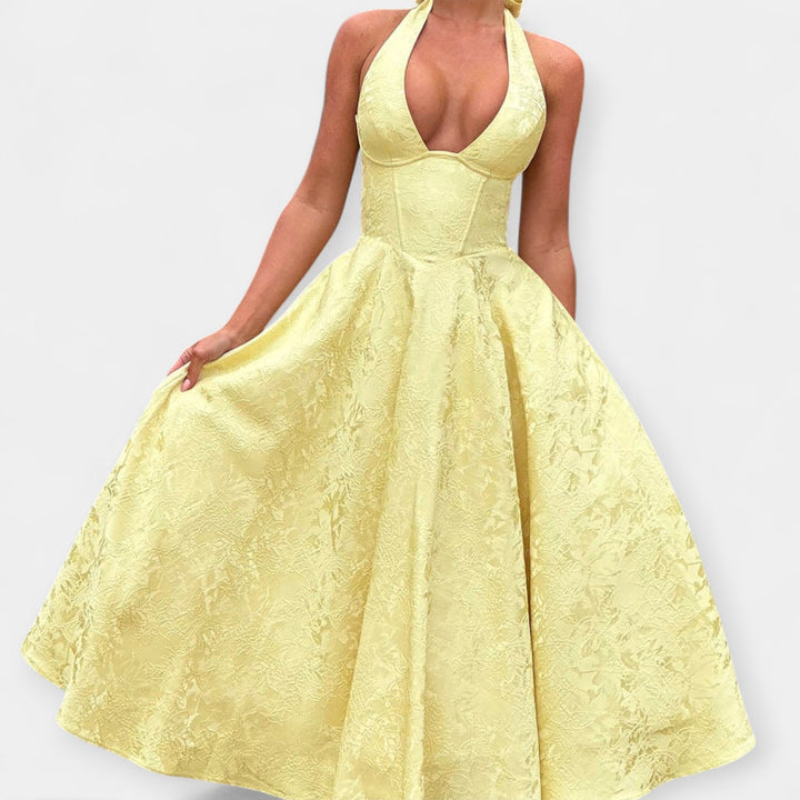 Midi Dress with Open Back and Corset Design