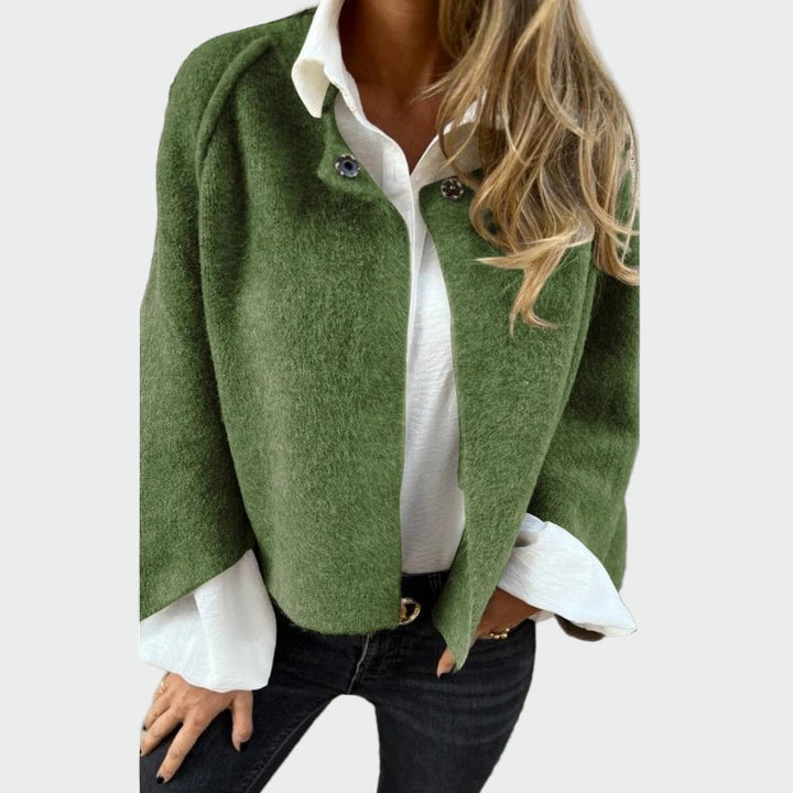 Short Wool Cardigan with Flared Sleeves