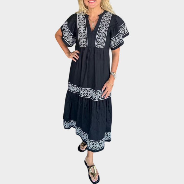 Embroidered Boho Midi Dress