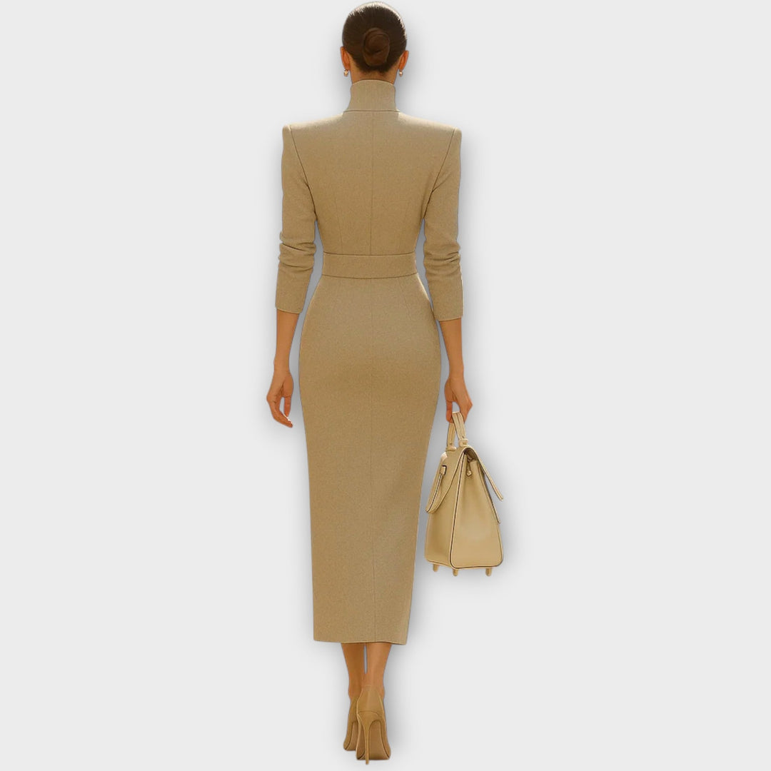 Sophisticated High-Slit Wrap Midi Dress