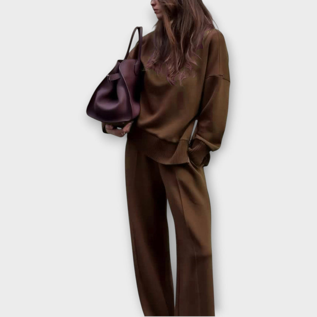 Relaxed Knit Set with High-Neck Sweater and Wide-Leg Trousers