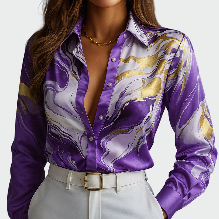 Satin Luxe Printed Button-Up Shirt