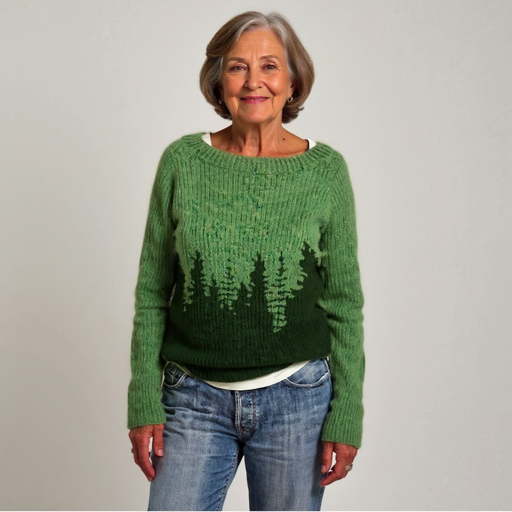 Knitted Sweater with Nature-Inspired Pattern