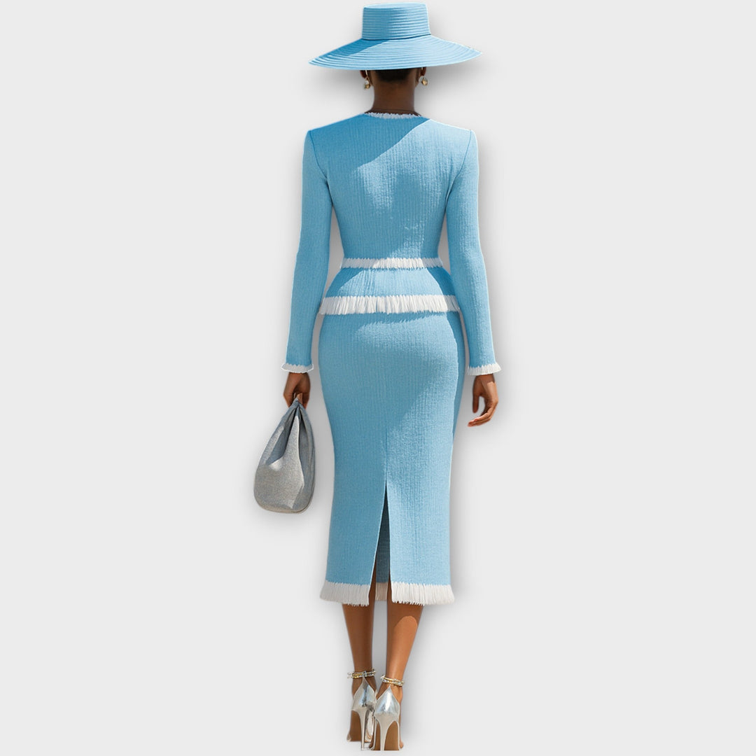 Elegant Fringe Trim Two-Piece Skirt Set