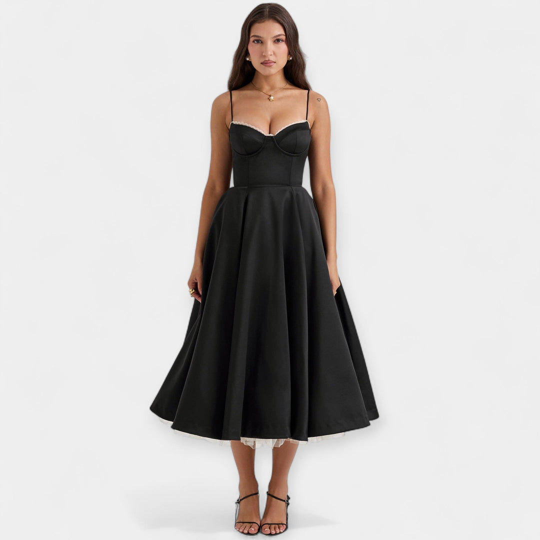 Midi Dress with Tulle Sheer Details