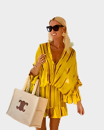 Mini Dress with High Waist and V-Neck