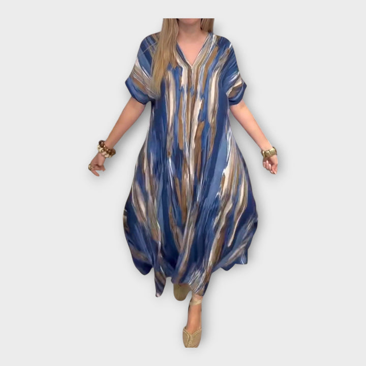Long Kaftan with V Neckline and Wide Sleeves
