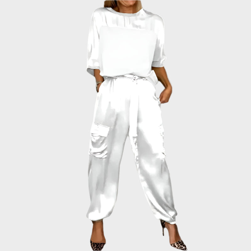 Satin Set with Relaxed Top and Cargo Trousers