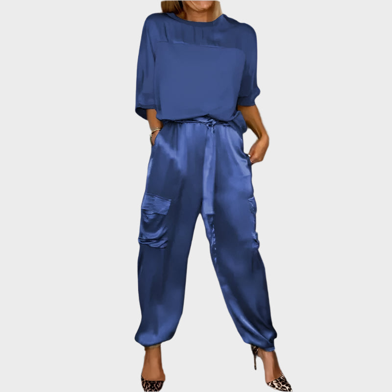 Satin Set with Relaxed Top and Cargo Trousers