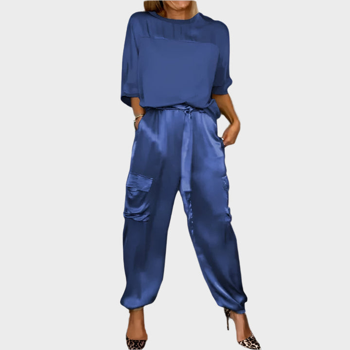 Satin Set with Relaxed Top and Cargo Trousers